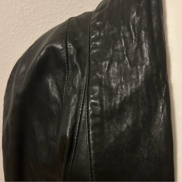 Vintage oversized buttery leather long black coat jacket puffed shoulder size M - Picture 4 of 15